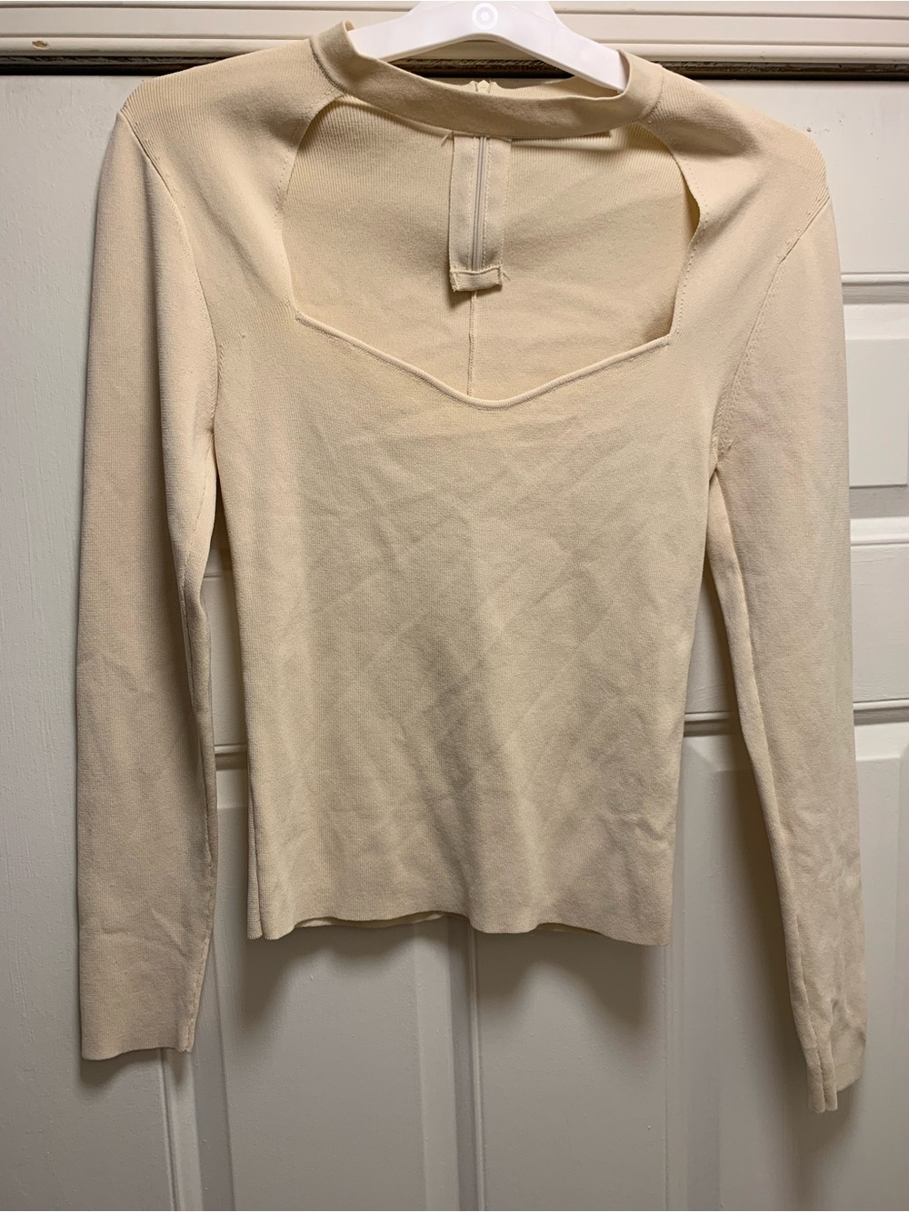 Zara Cream Long-Sleeve Square Neck Knit Top